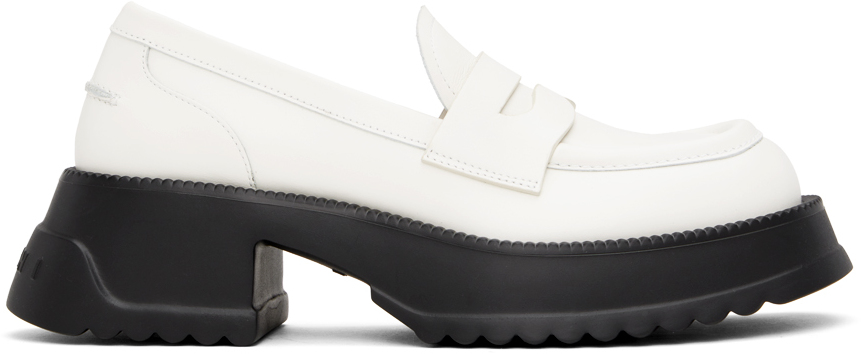 Marni Two-tone Leather Loafers In White