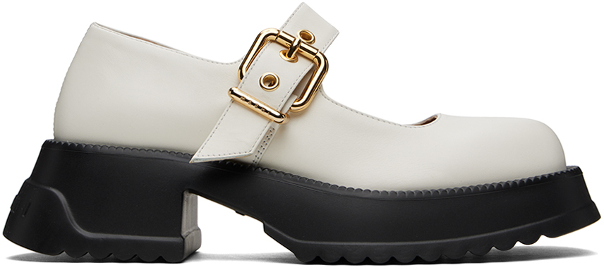 Shop Marni White Leather Mary Jane Loafers In 00w01 Lily White