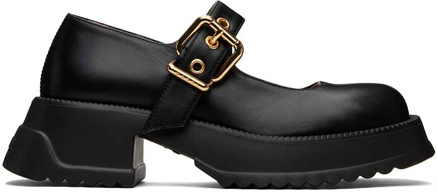 Shop Marni Black Leather Mary Jane Loafers In 00n99 Black