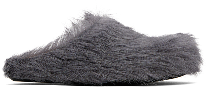 Marni Fussbet Sabot Calf-hair Slippers In 00n30 Mercury