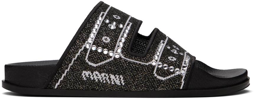 Shop Marni Black Jacquard Sandals In 00n99 Black