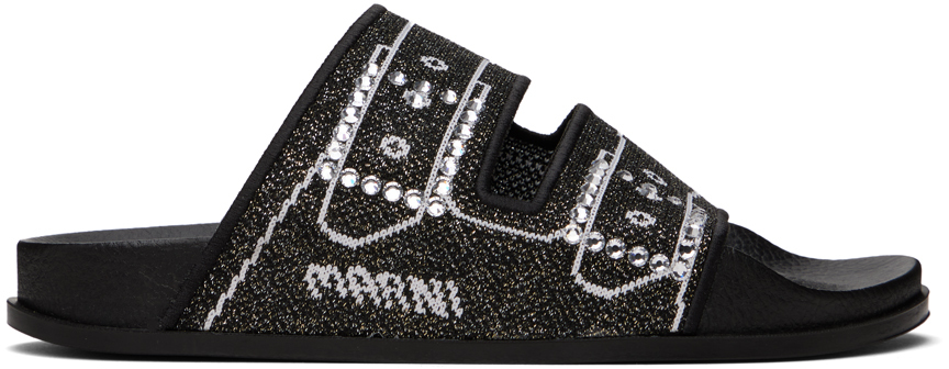 ラインストーン☆【MARNI】 ブラック ジャカード サンダル Marniのブラック ジャカード サンダルがセール中