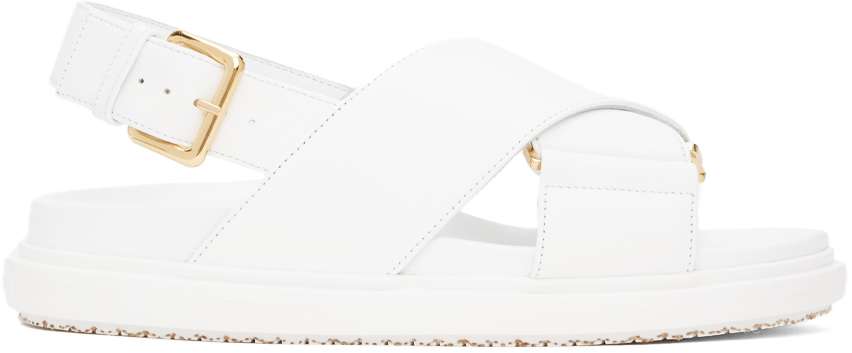Shop Marni White Leather Fussbett Sandals In 00w01 Lily White