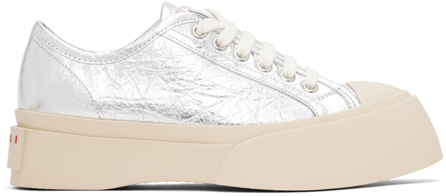 Shop Marni Silver Pablo Lace-up Sneakers In 00n20 Silver