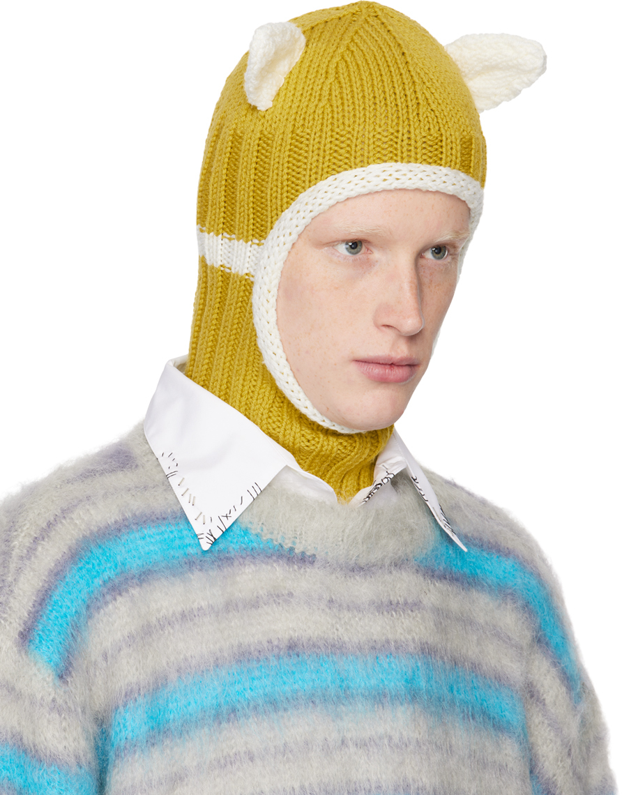 Marni Yellow & Off-white Ears Balaclava In 00y58 Dark Lemmon