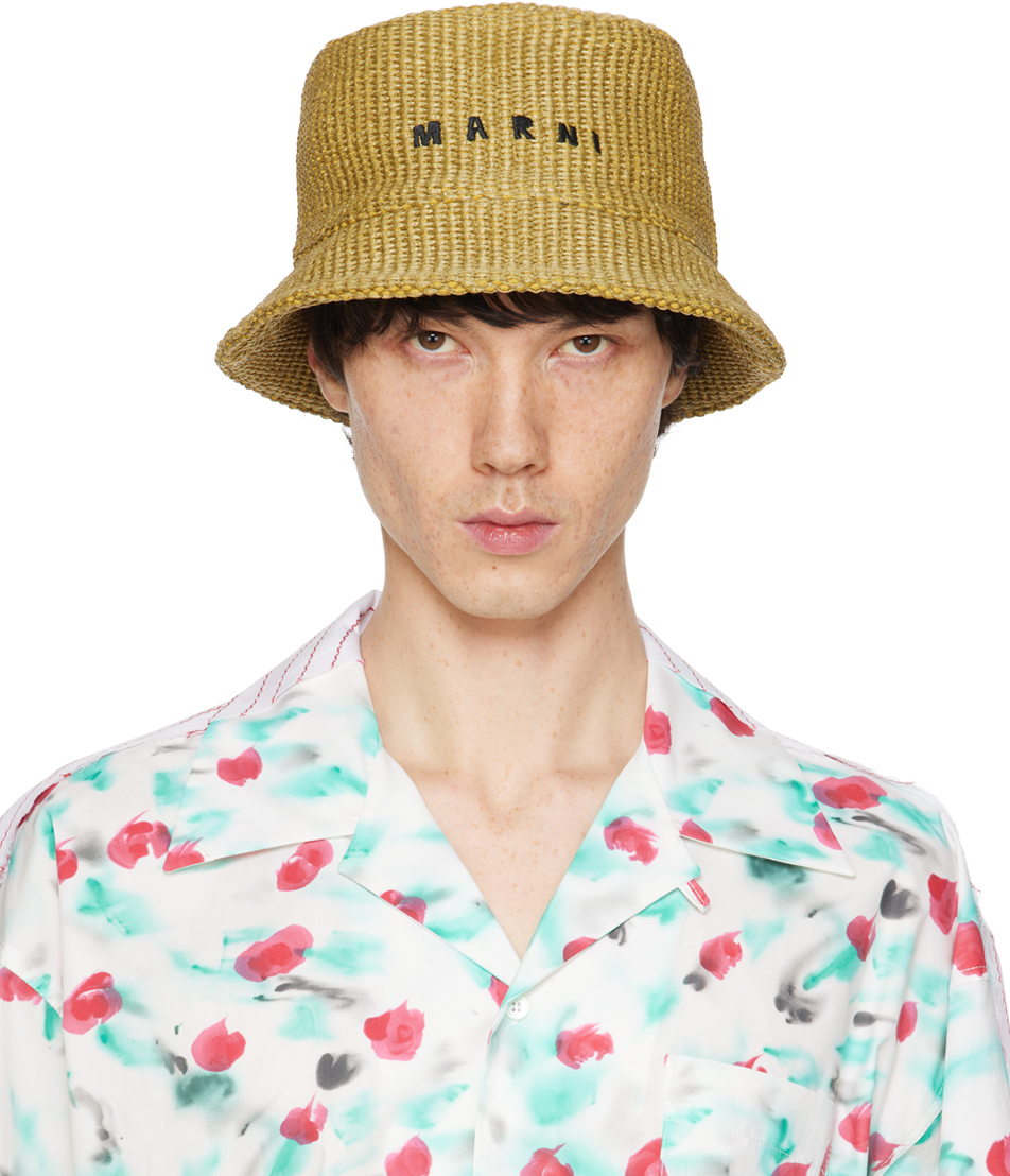 Shop Marni Khaki Logo Embroidery Bucket Hat In 00v23 Pastel Olive
