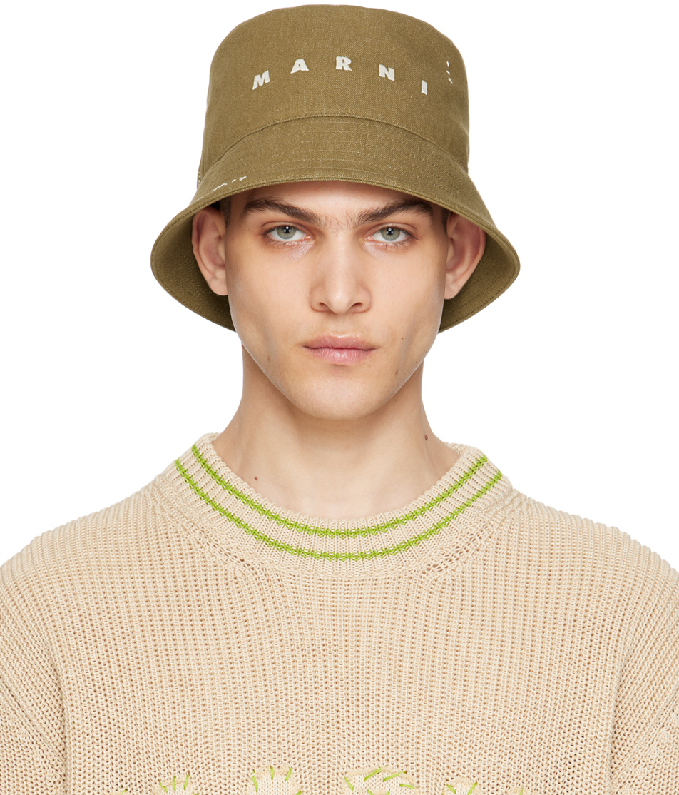 Khaki Denim Mending Bucket Hat by Marni on Sale