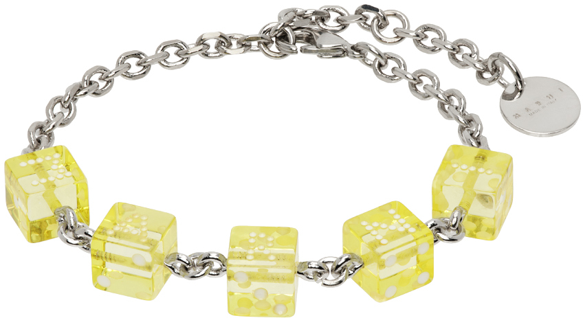 Marni Silver & Yellow Dice Charm Bracelet In 00y36 Celery