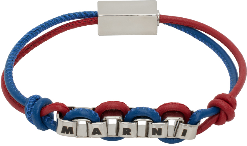 Marni Red & Blue Leather Bracelet In Red/ocean Y9066