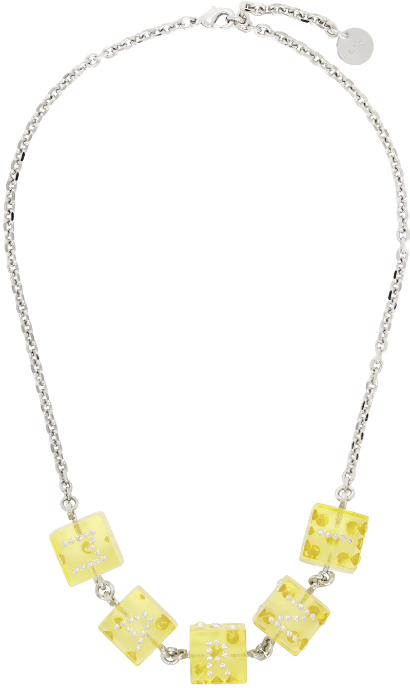 Marni Silver & Yellow Dice Charm Necklace In 00y36 Celery
