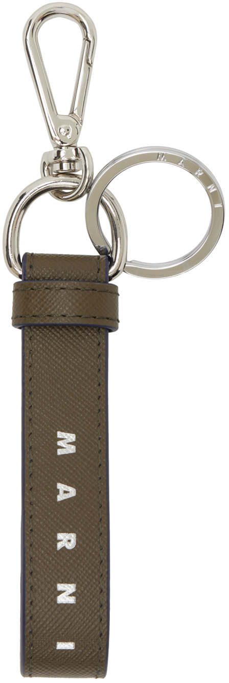 Marni Khaki Logo Keychain In Metallic