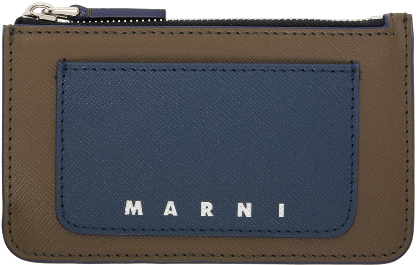 Navy & Taupe Saffiano Leather Card Holder
