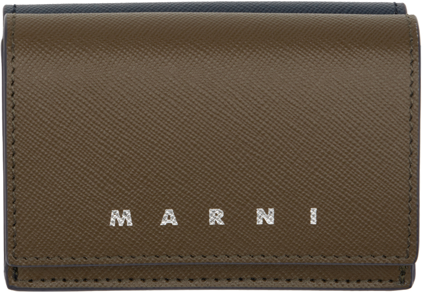 Marni Khaki & Navy Saffiano Leather Trifold Wallet In Zo739 Dusty Olive/ni