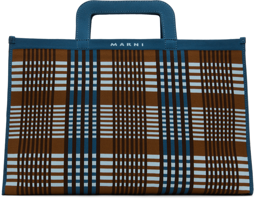 Shop Marni Blue & Brown Knit Briefcase In Zo764 Light Blue/rus