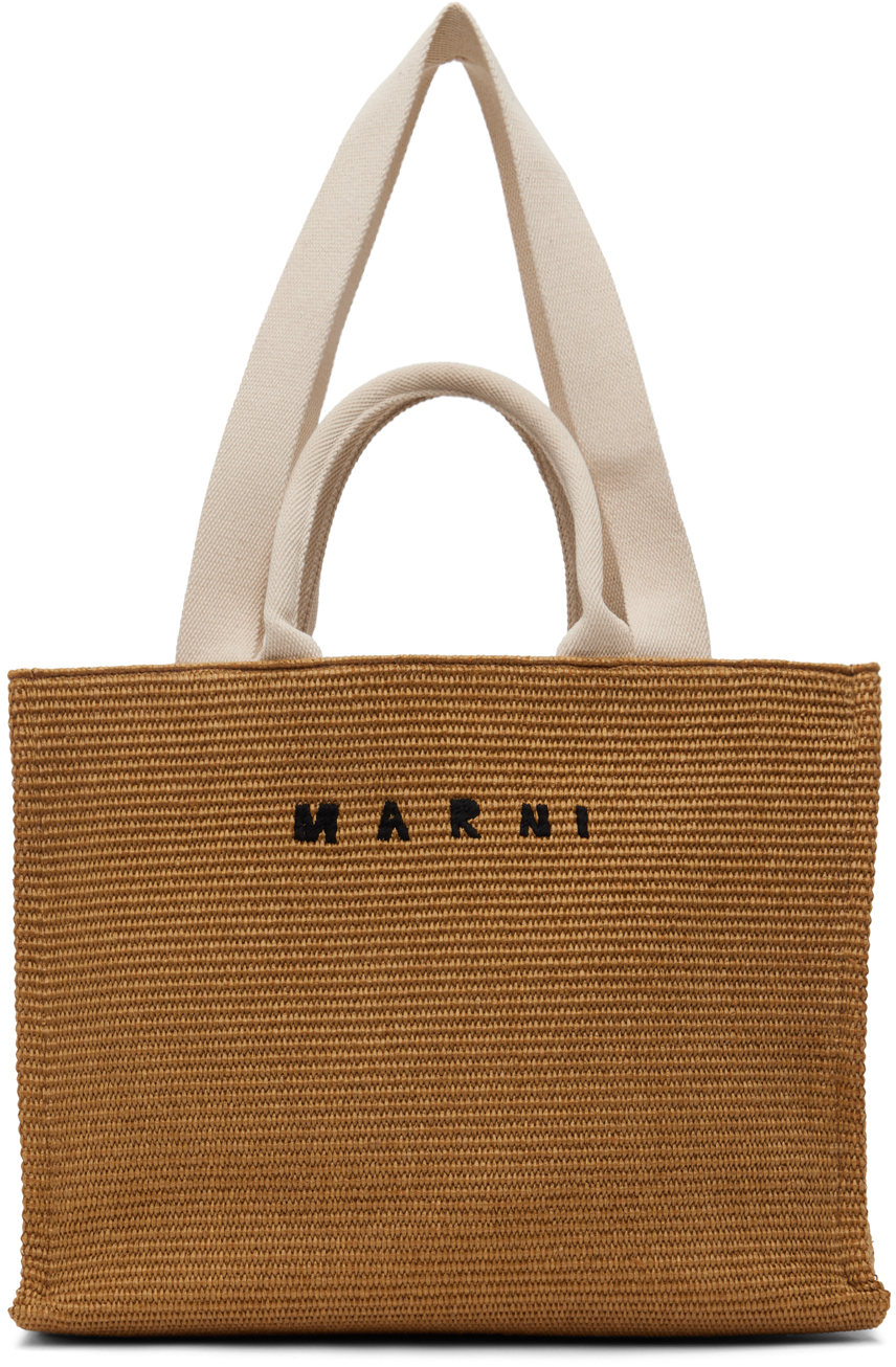 Shop Marni Brown East-west Tote Bag In Z0r42 Raw Sienna/nat