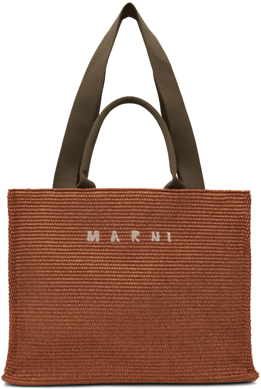 Shop Marni Orange Large Basket Tote In Zo750 Brick/olive