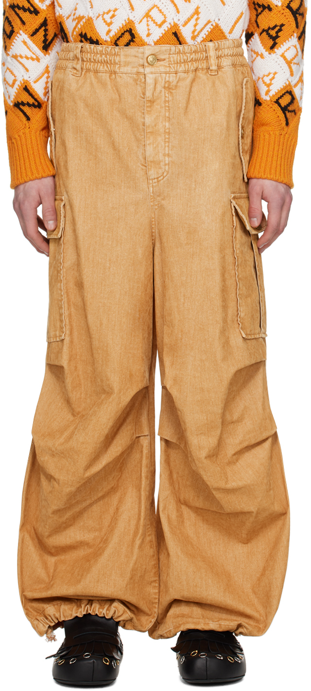 Marni Tan Loose-fit Denim Cargo Pants In Fdw29 Buttercream