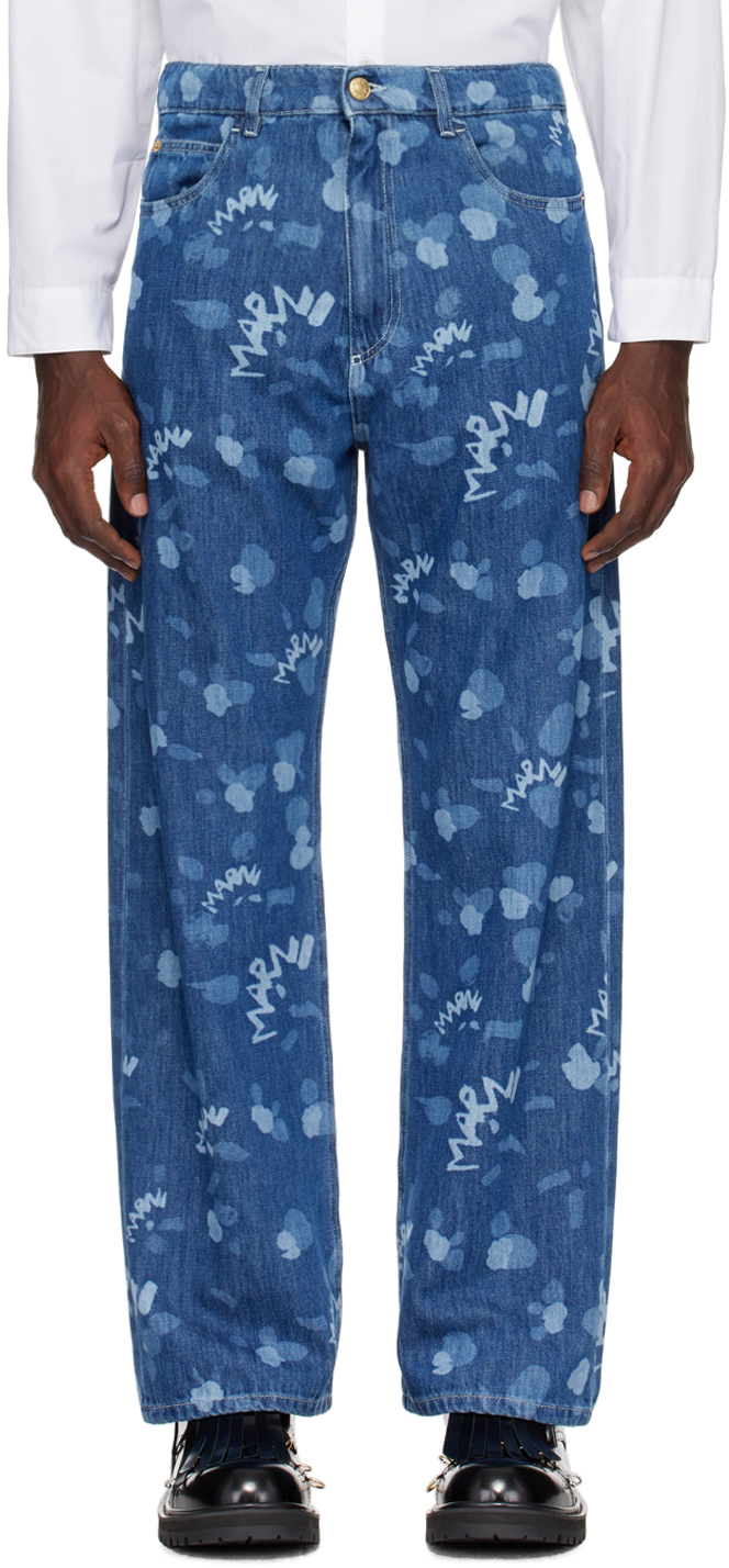 Shop Marni Indigo Faded Jeans In Mdb50 Iris Blue