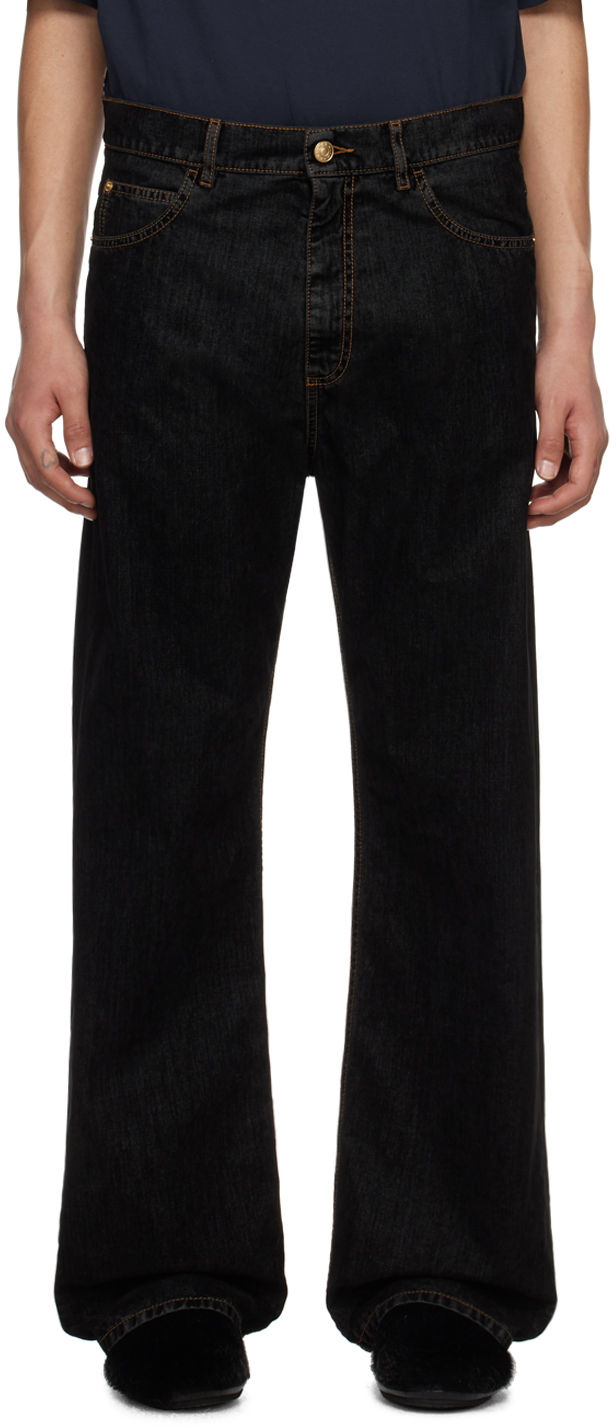 Black Flocked Denim Jeans