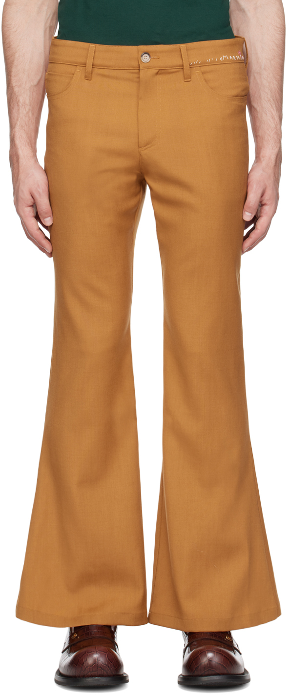 Shop Marni Tan Embroidered Trousers In 00r09 Pumpkin