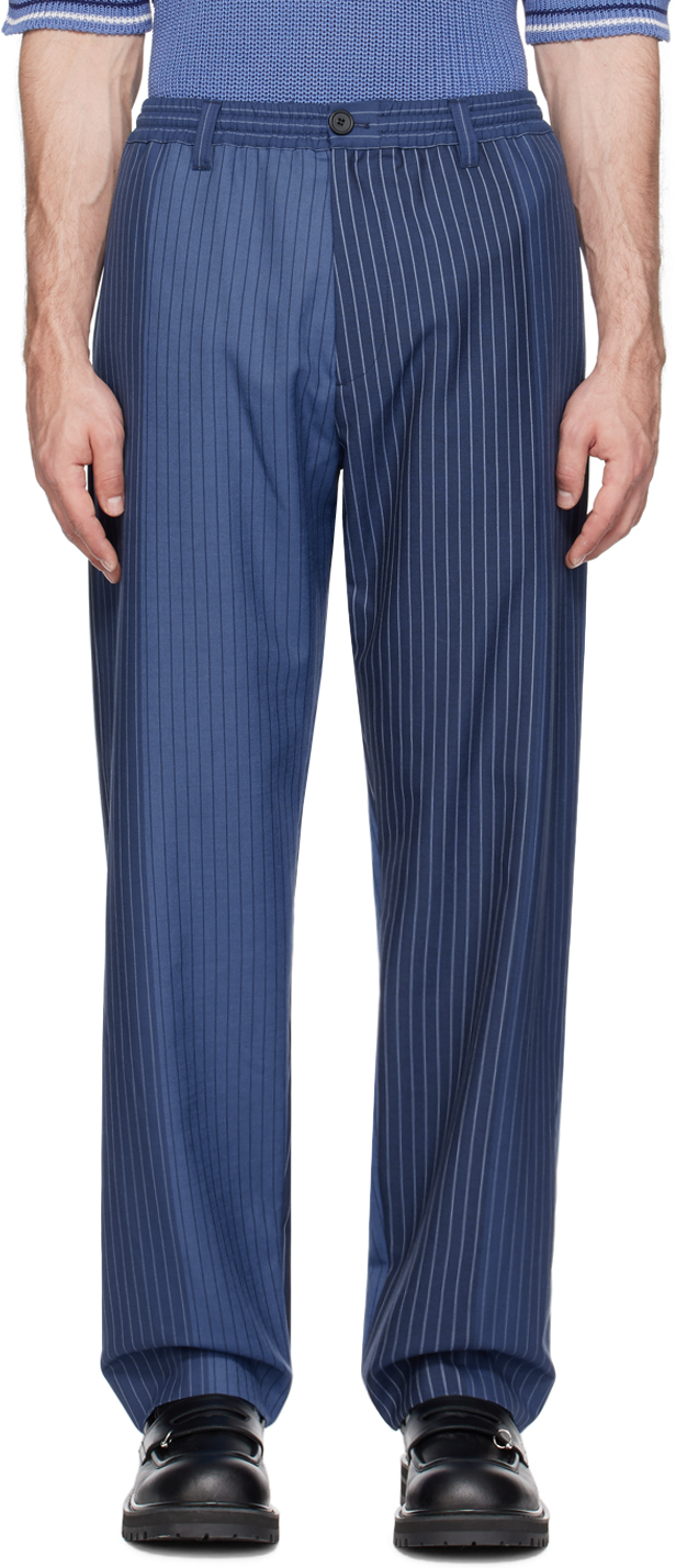 Shop Marni Navy Pinstripe Trousers In Stb94 Blumarine