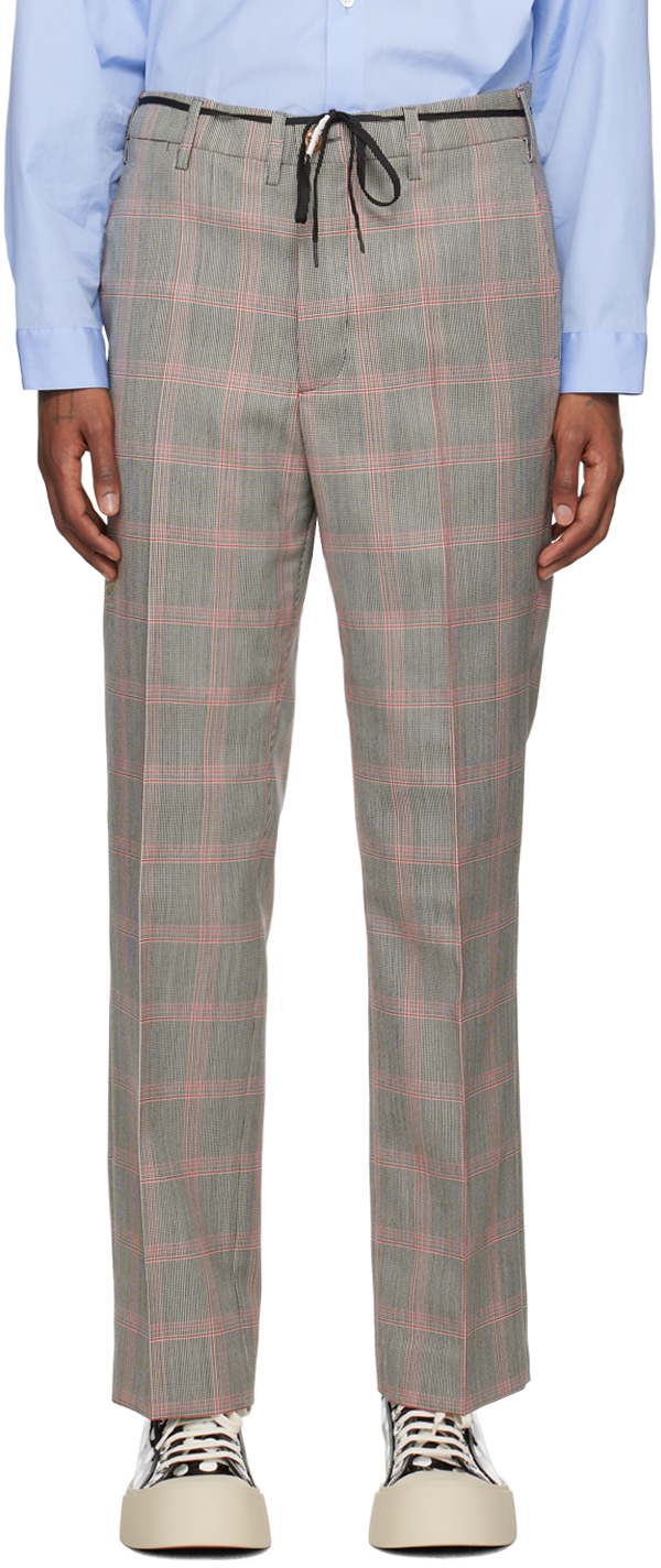 Marni Gray Check Trousers In Chr65 Orangered