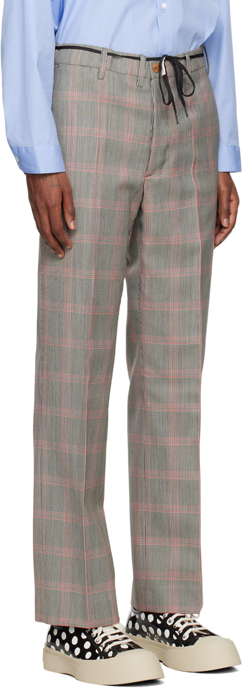 Marni Gray Check Trousers In Chr65 Orangered