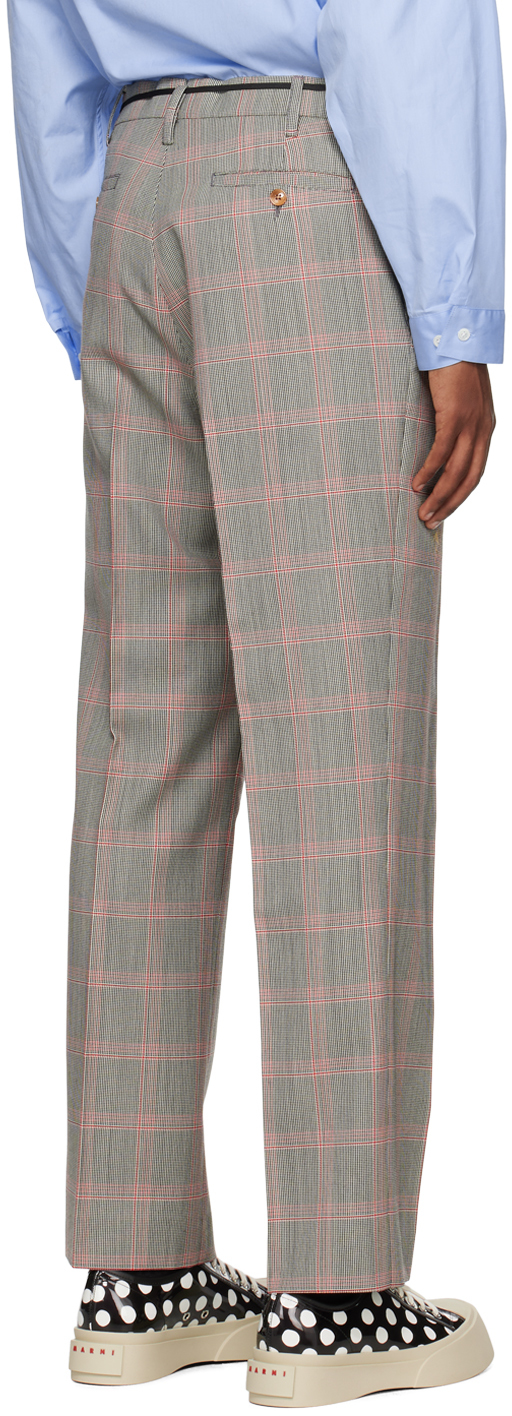 Marni Gray Check Trousers In Chr65 Orangered