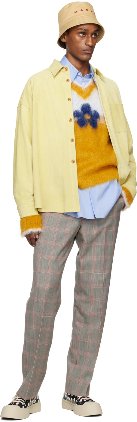 Marni Gray Check Trousers In Chr65 Orangered