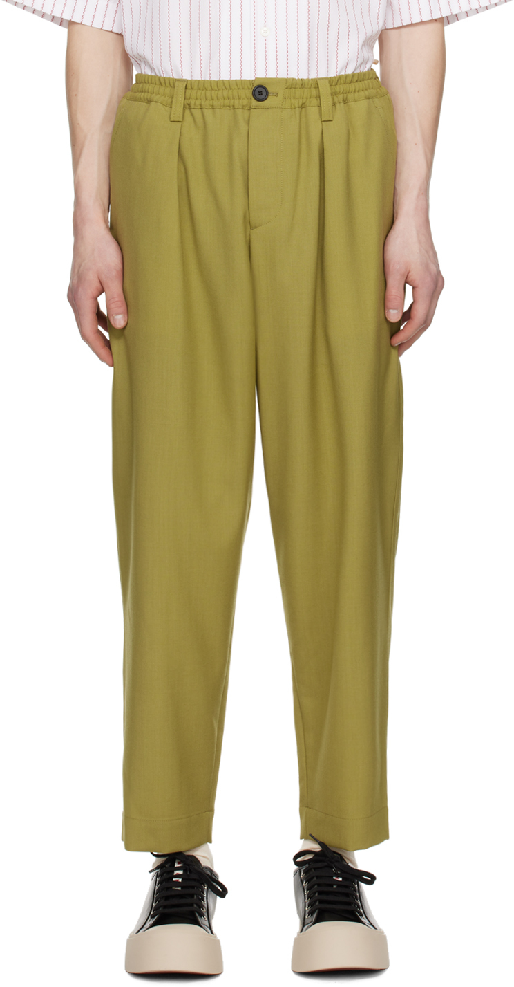 Marni Khaki Drawstring Trousers In Lime