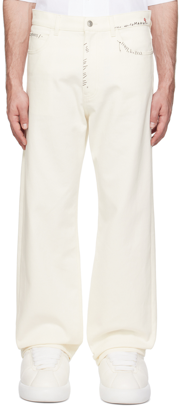 Shop Marni White Embroidered Jeans In 00w01 Lily White
