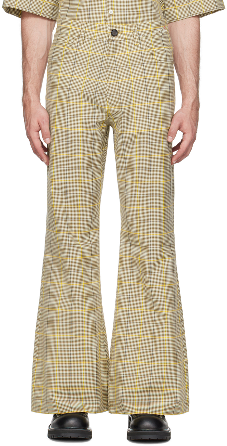 Shop Marni Khaki Check Trousers In Chv24 India Yellow