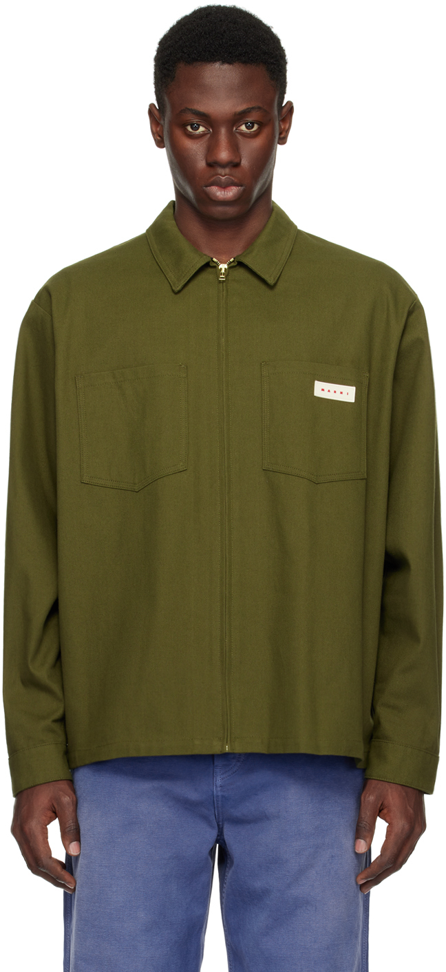 Green Zip-Up Long Sleeve Shirt