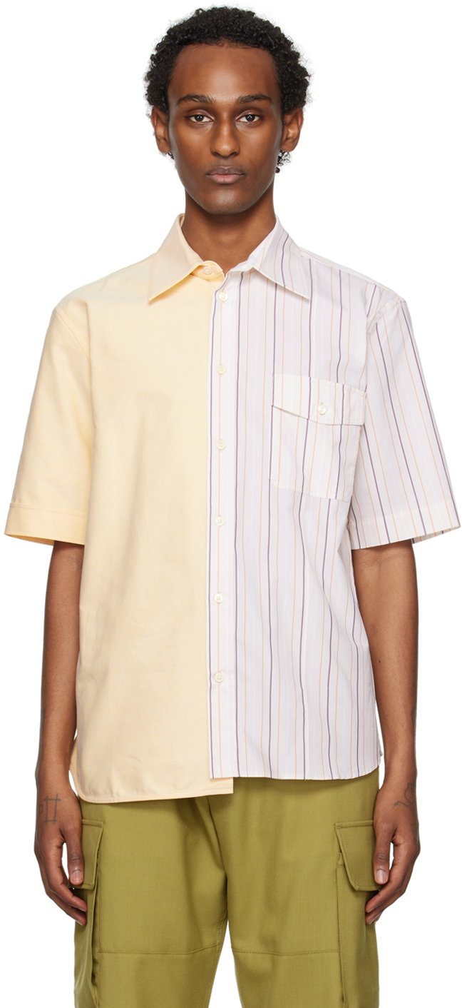 Marni Multicolor Paneled Shirt In Stw06 Ivory