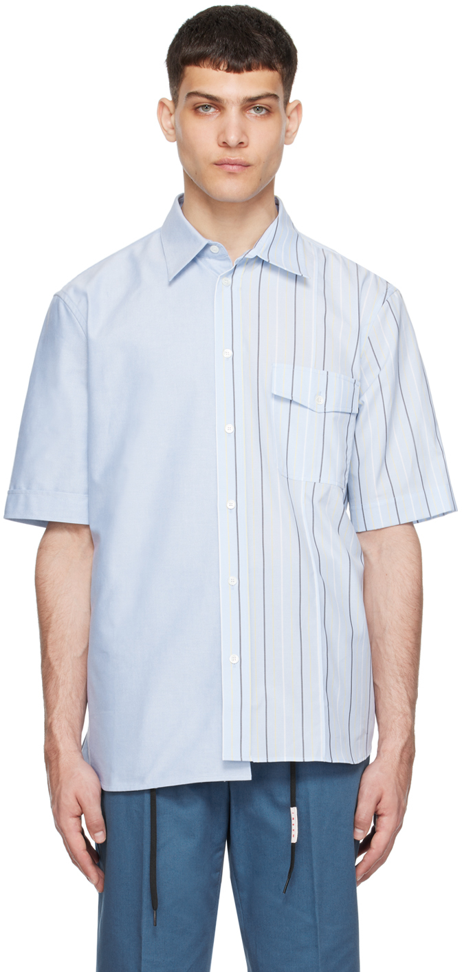 Shop Marni Blue Paneled Shirt In Stb24 Aquamarine
