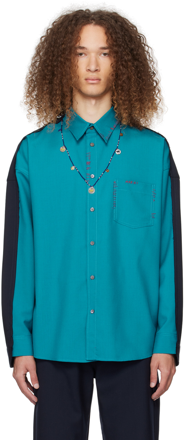 Marni Blue Contrast Shirt In 00b67 Verdigris