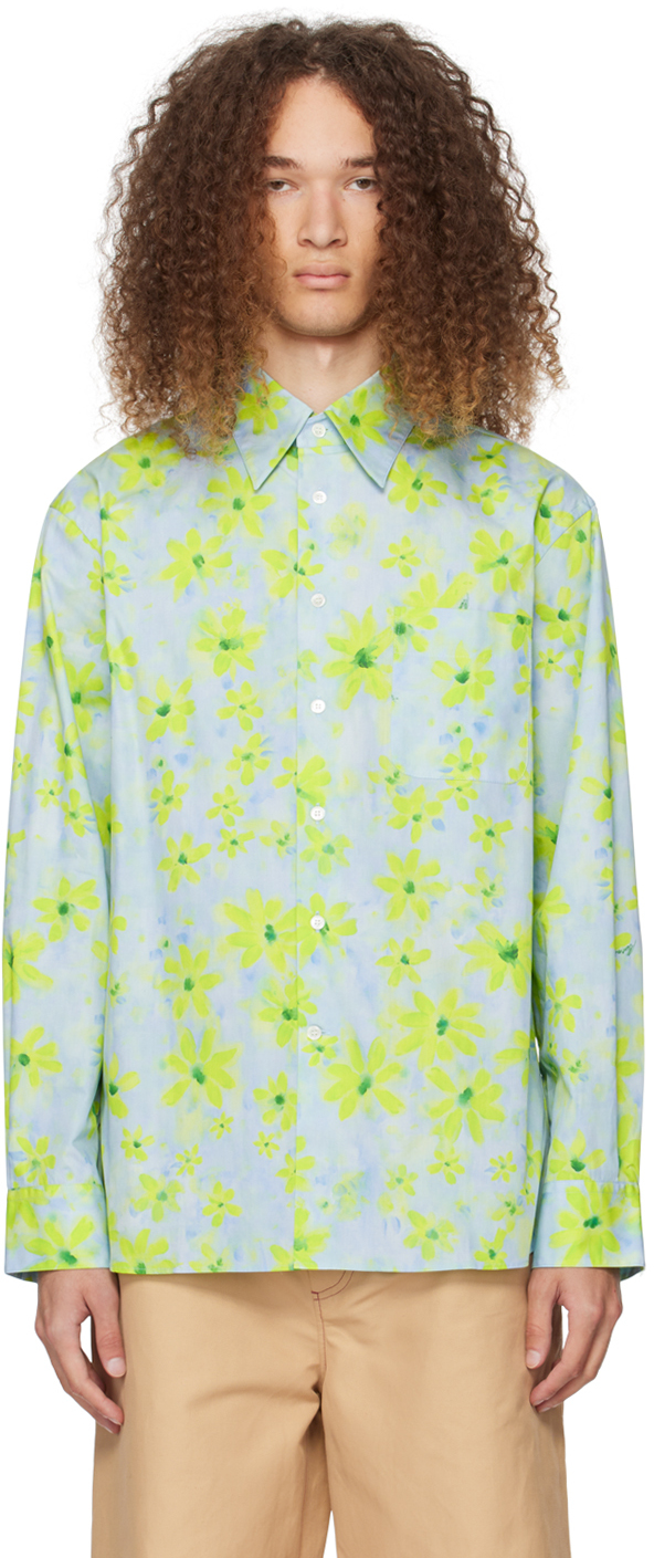 Shop Marni Blue Floral Shirt In Pab24 Aquamarine