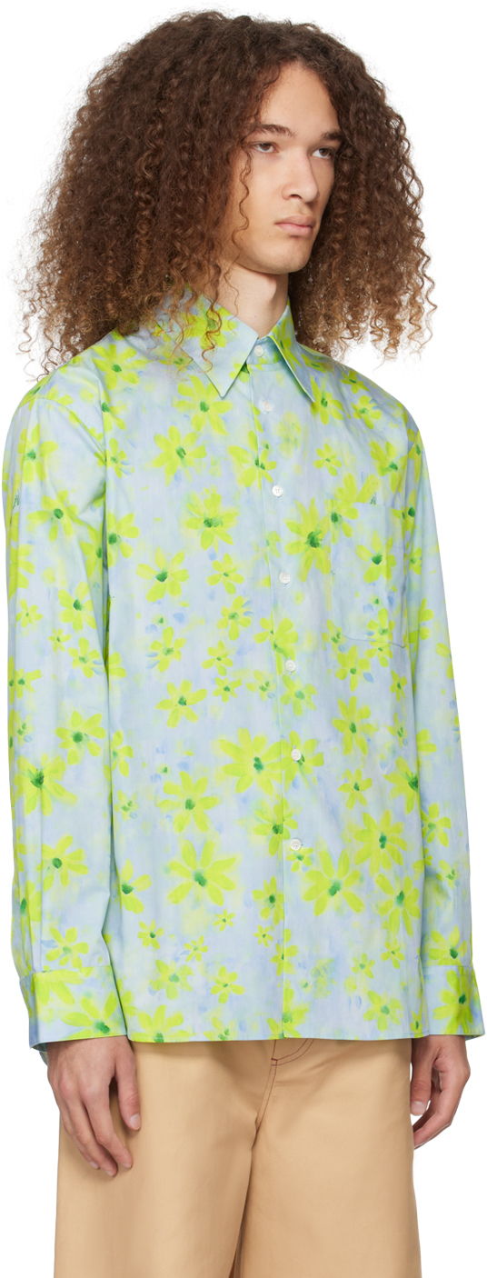 Marni Blue Floral Shirt In Pab24 Aquamarine