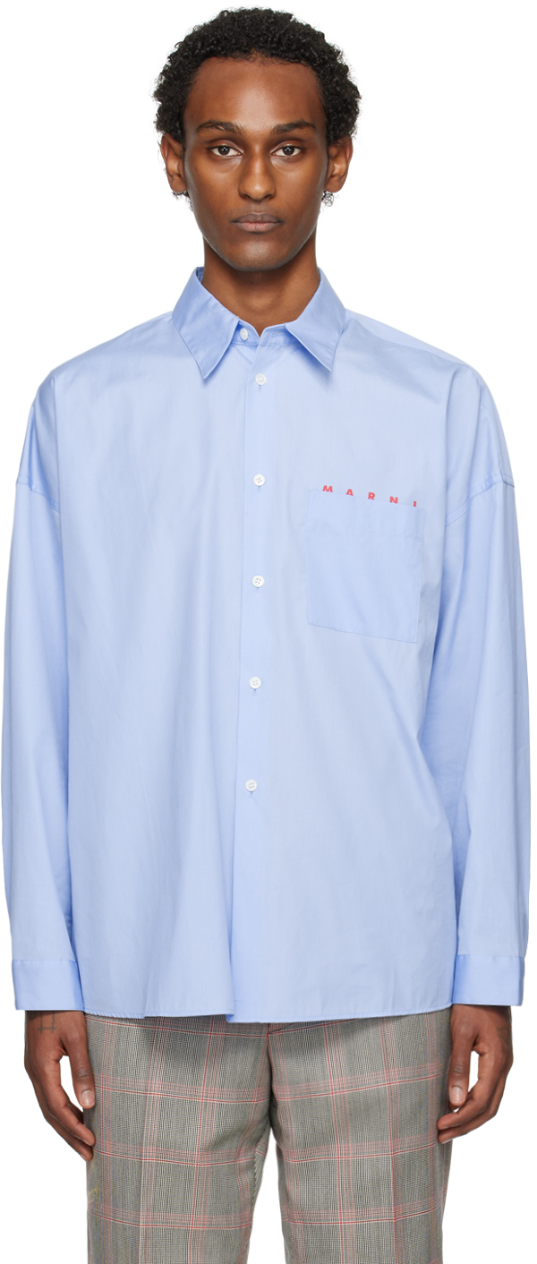 Shop Marni Blue Oversized Shirt In L2b50 Iris Blue