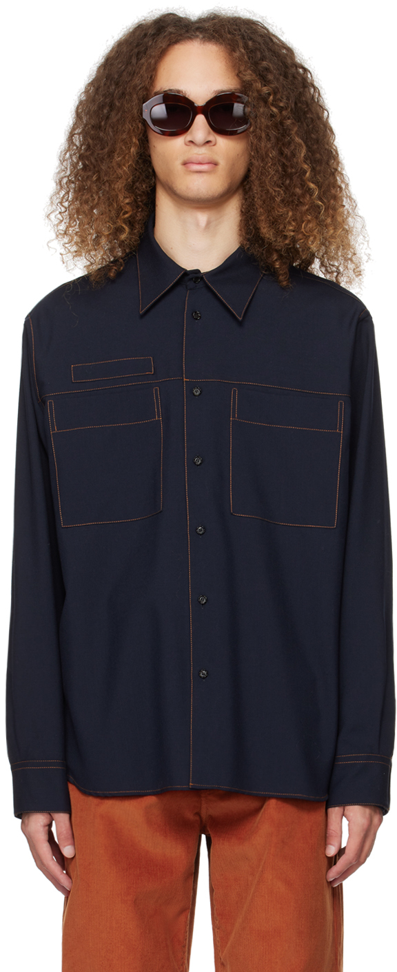 21AW】MARNI コントラストステッチシャツ NAVY 44
