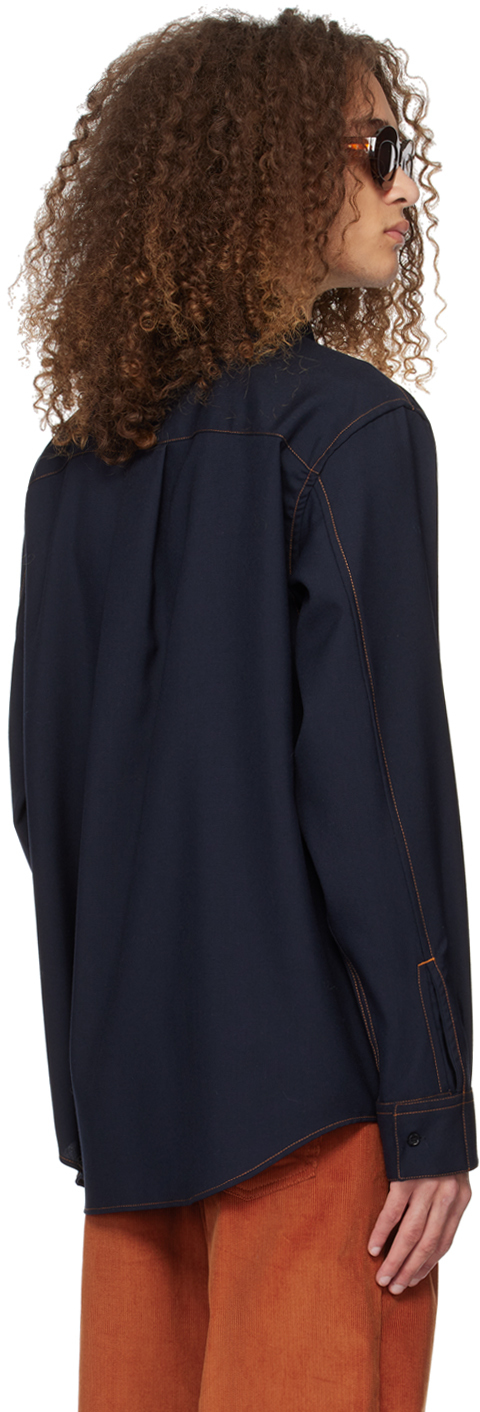 Marni Navy Contrast Stitch Shirt In 00b99 Blublack