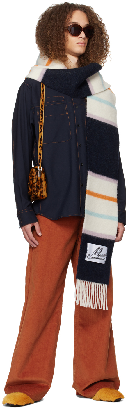 Marni Navy Contrast Stitch Shirt In 00b99 Blublack