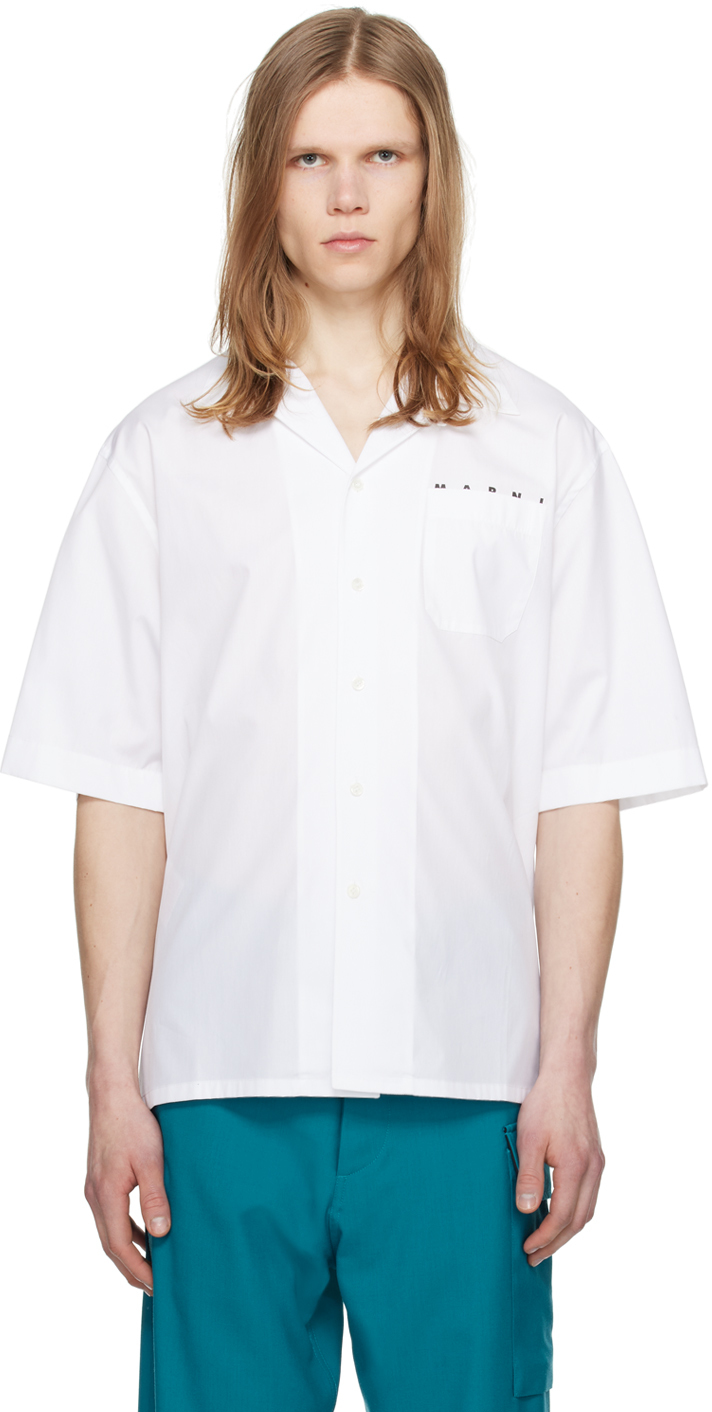 Marni White Printed Shirt In Lily White Low01
