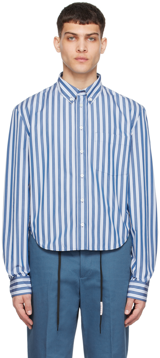 【MARNI】Striped Shirt Opal Marni Stripe Print Cotton Button-up Shirt In Opal | ModeSens