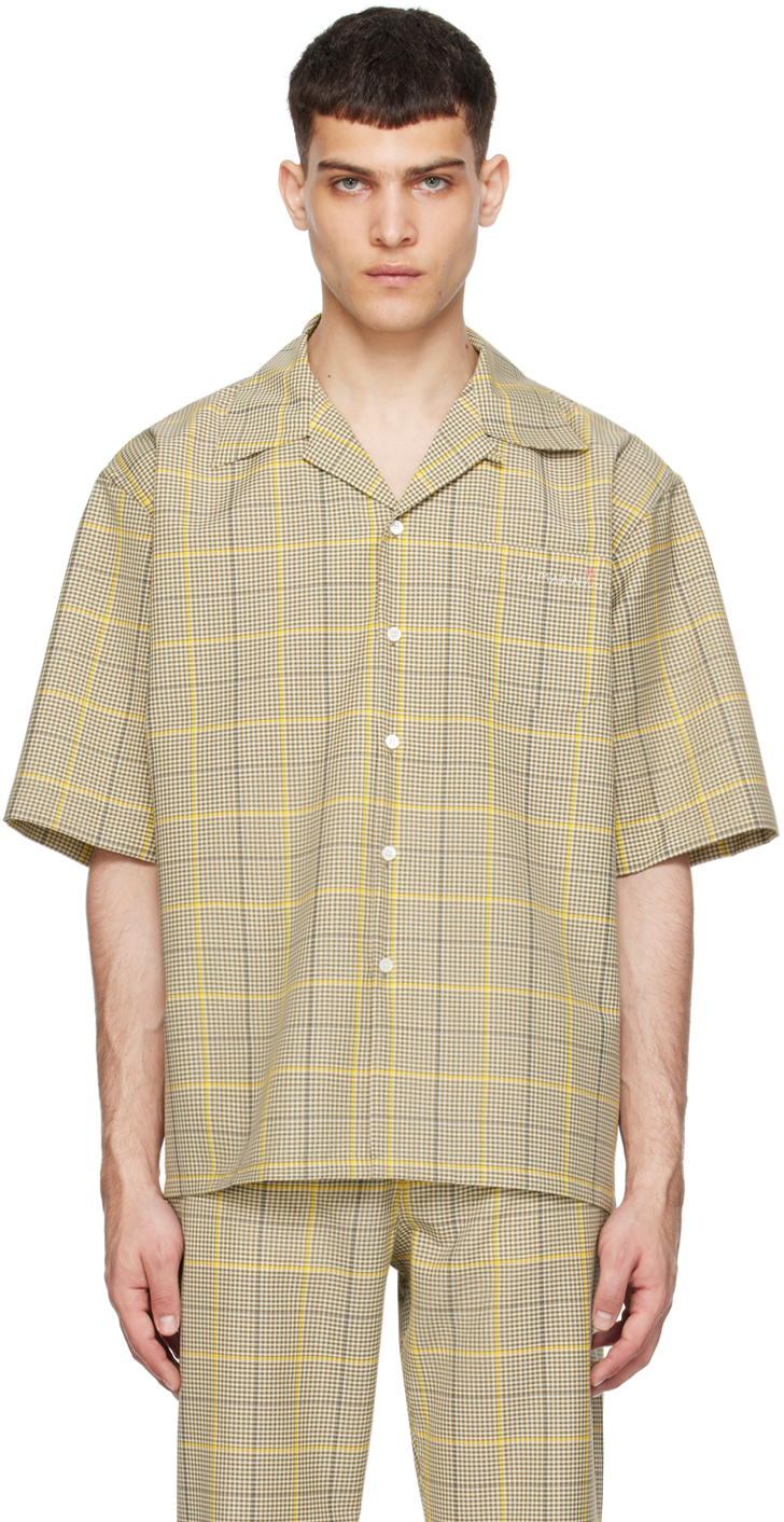 Shop Marni Khaki Check Shirt In Chv24 India Yellow
