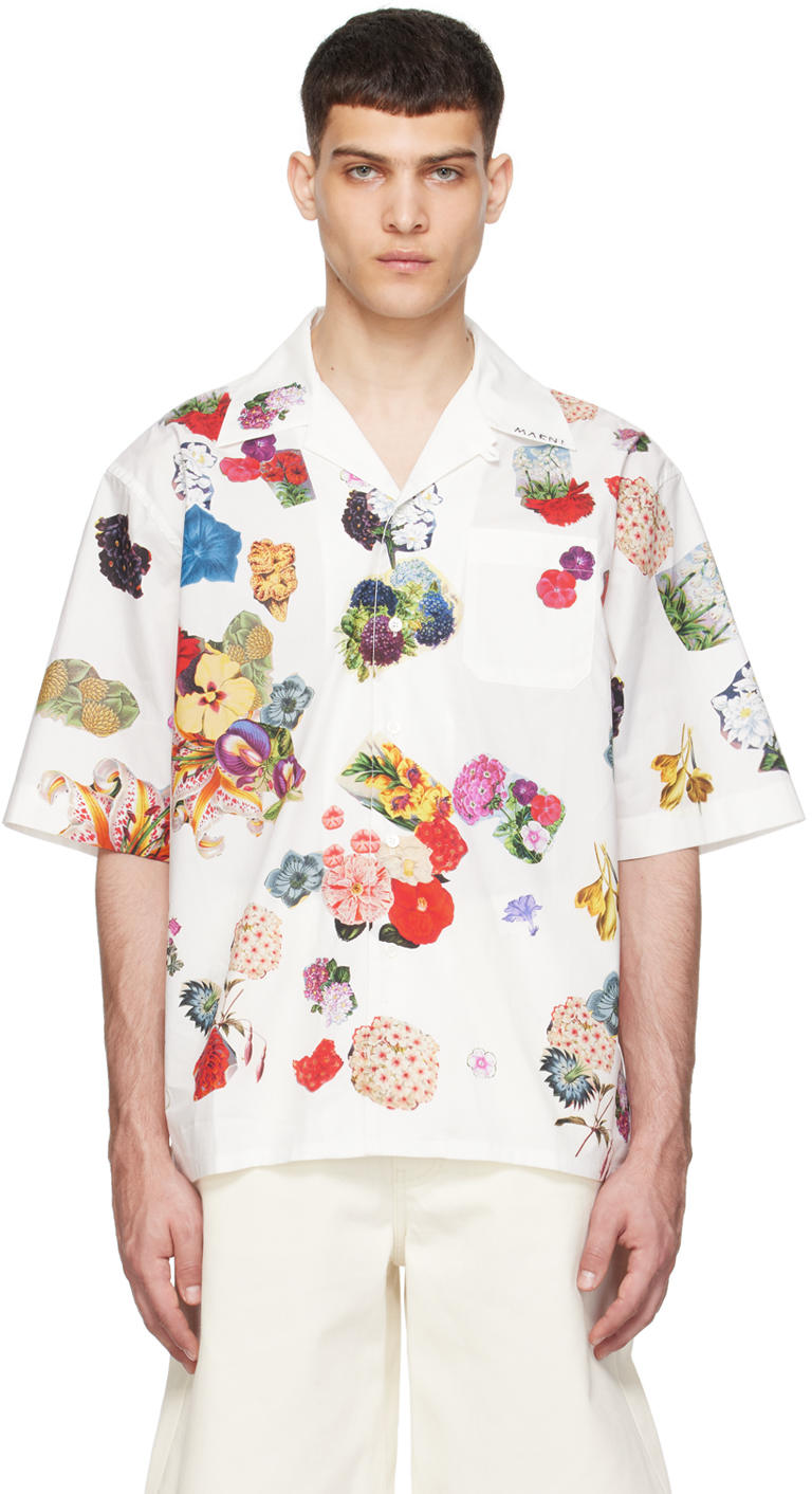 Shop Marni White Floral Shirt In Fcw01 Lily White