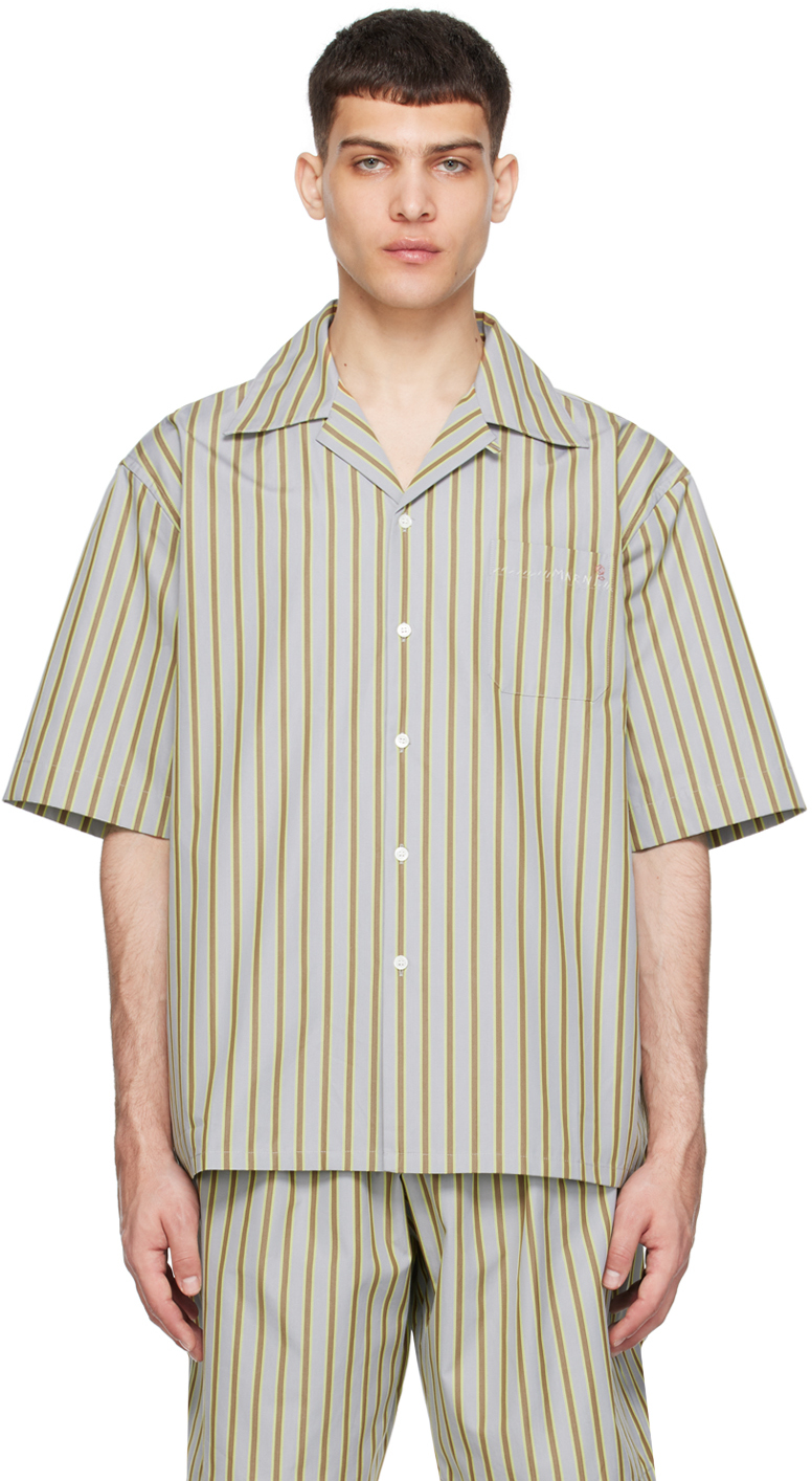 Shop Marni Brown & Gray Striped Shirt In Stn30 Mercury