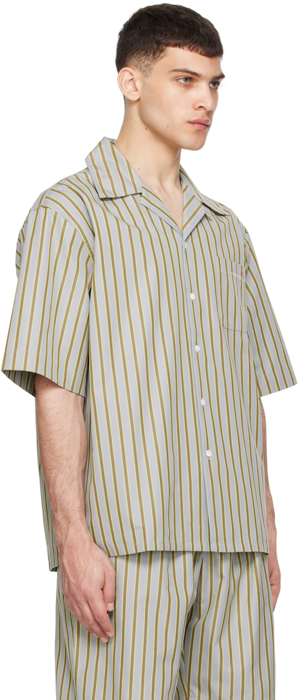 Marni Striped Cotton Shirt In Stn30 Mercury