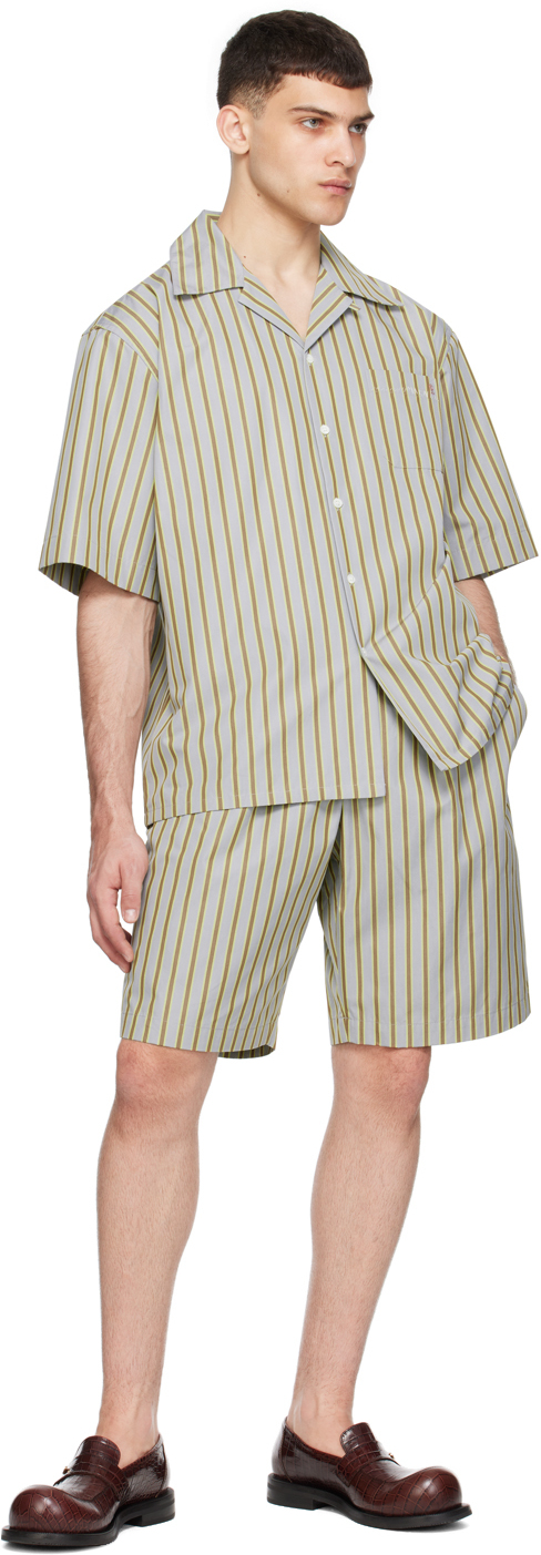 Marni Striped Cotton Shirt In Stn30 Mercury