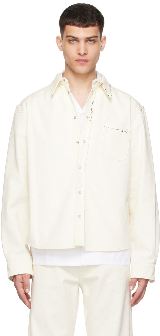 Shop Marni Off-white Embroidered Shirt In 00w01 Lily White